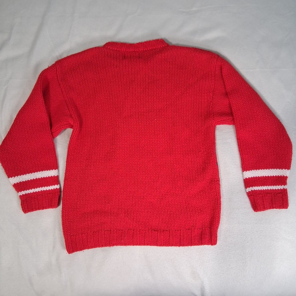 VTG Men's Club Chunky Hand Knit Red Aztec Fair Isle Wool Blend Sweater Medium - Picture 9 of 9